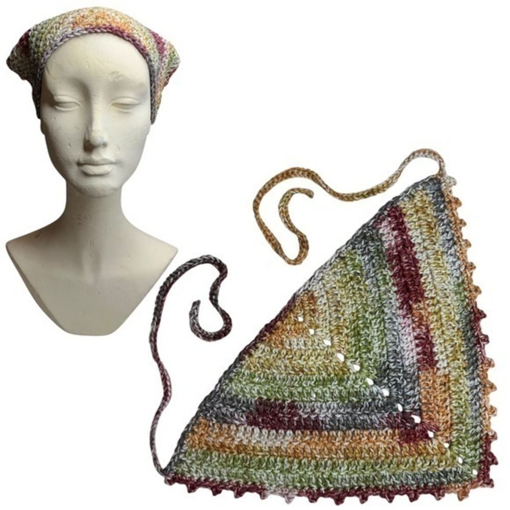 Multicolor Crochet Triangle Bandanna Headscarf Handcrafted Handmade‎ Cotton Knit